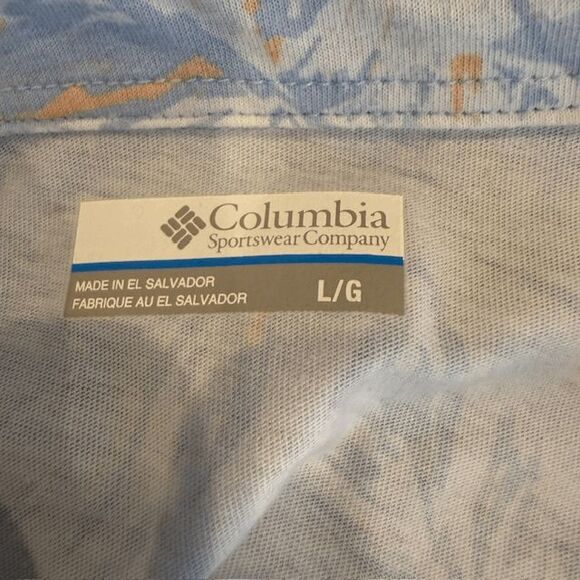 Columbia Thistle Town Omni Wick Polo Blue Tropical Print Size Large - Picture 3 of 7